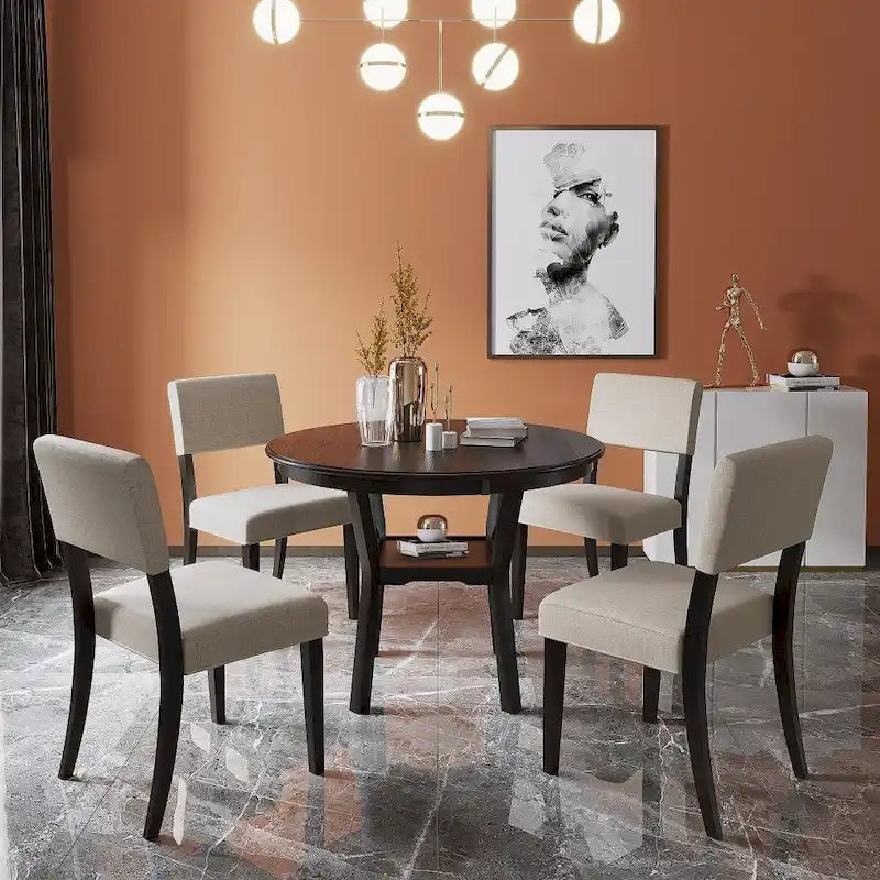 Juego de mesa de comedor de cocina de 5 piezas con 4 sillas tapizadas