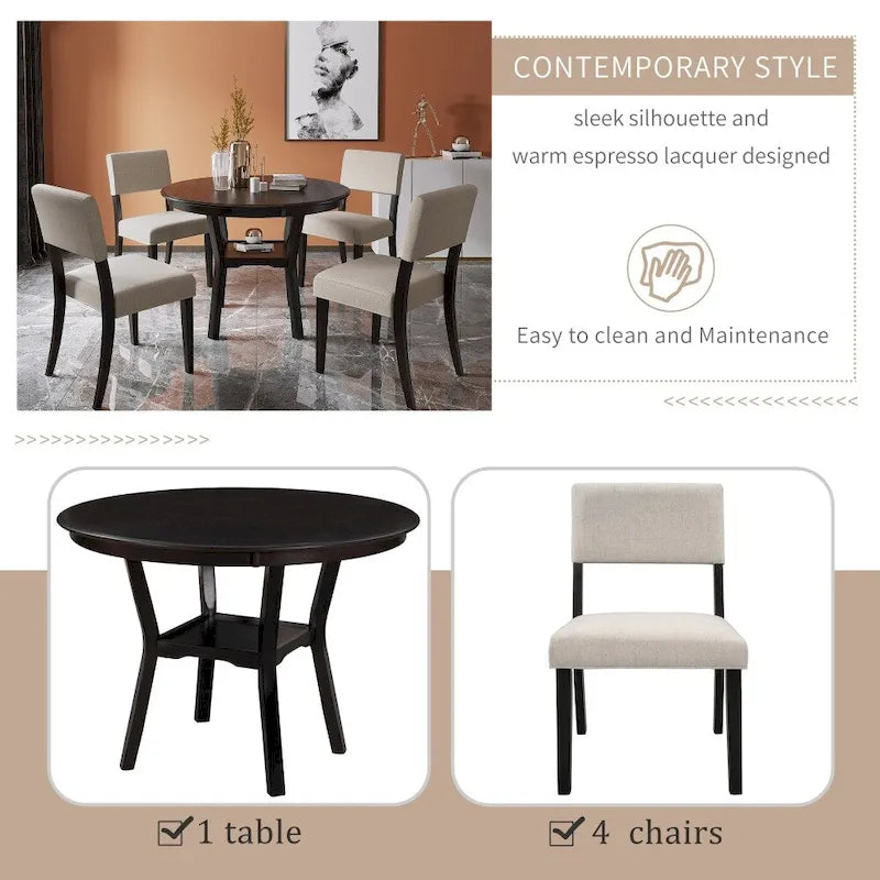 Juego de mesa de comedor de cocina de 5 piezas con 4 sillas tapizadas