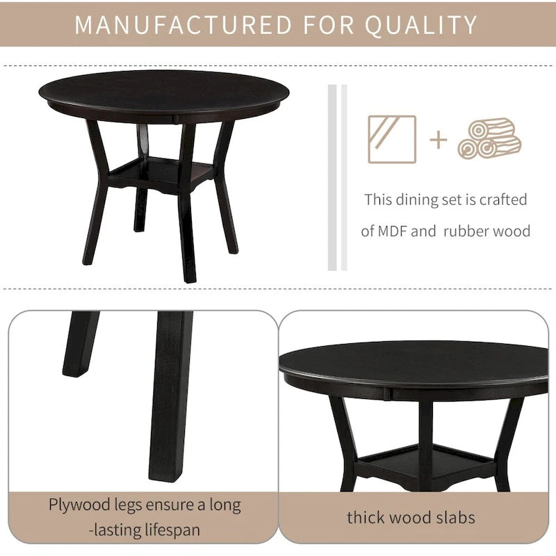 Juego de mesa de comedor de cocina de 5 piezas con 4 sillas tapizadas