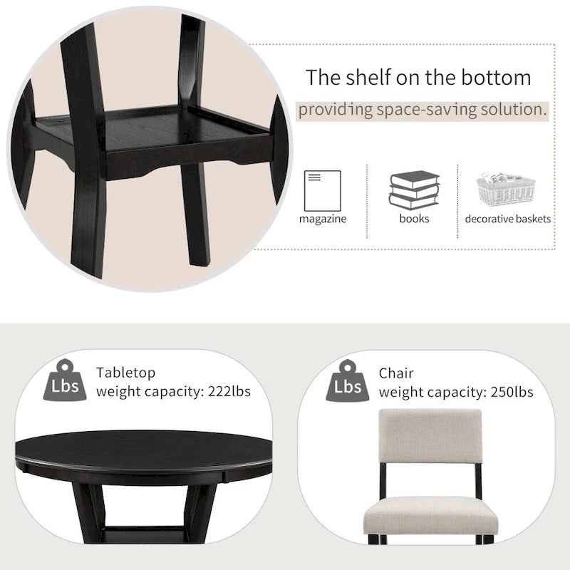 Juego de mesa de comedor de cocina de 5 piezas con 4 sillas tapizadas