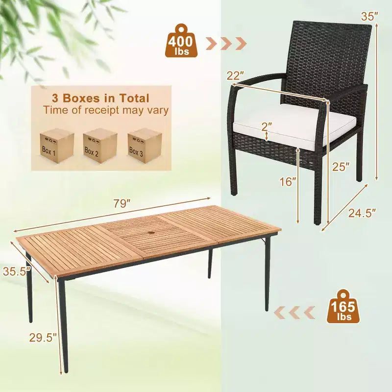 Costway 9 PCS Patio Dining Set Outdoor Acacia Wood Dining Table with 1.9 Umbrella Hole