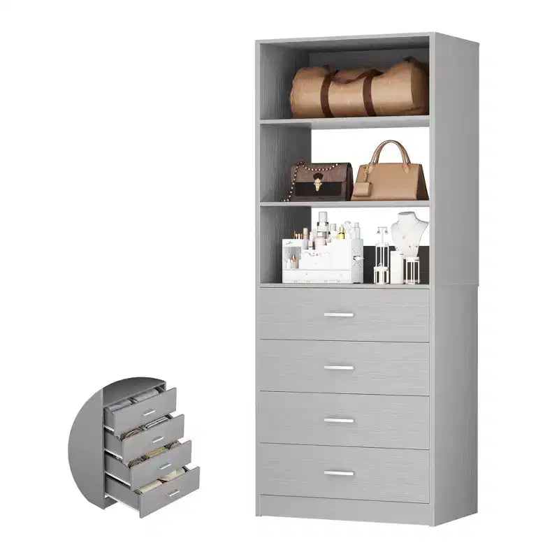 Closet Organizer System with Wood Drawers and Shelves