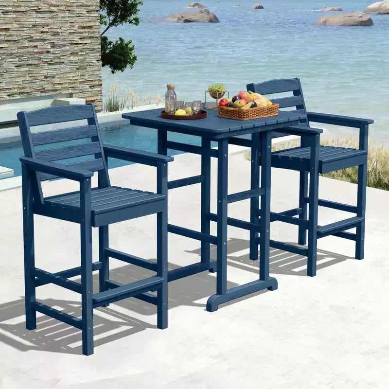 Hyleory 3-Piece HDPE Outdoor Patio Bar Set with Bar Stools