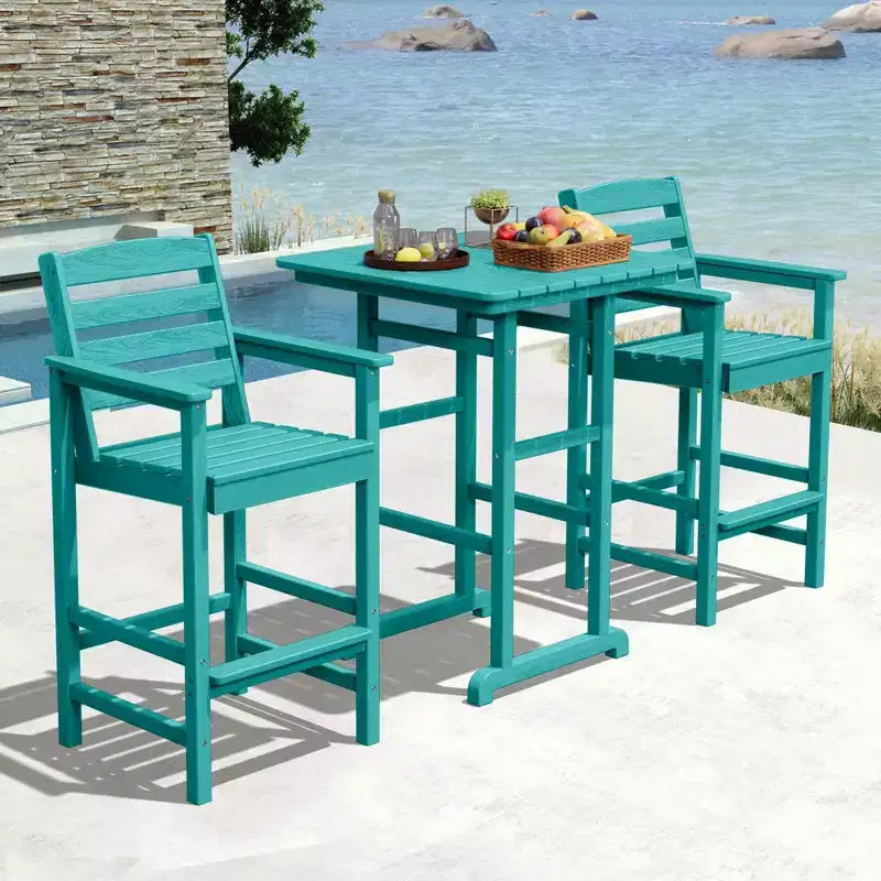 Hyleory 3-Piece HDPE Outdoor Patio Bar Set with Bar Stools