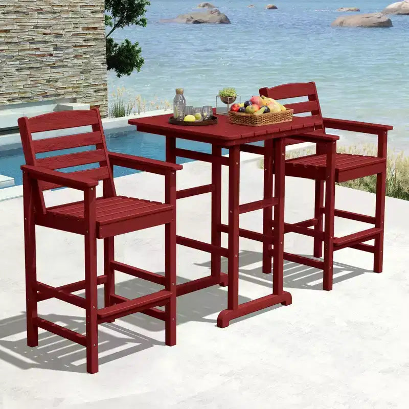 Hyleory 3-Piece HDPE Outdoor Patio Bar Set with Bar Stools