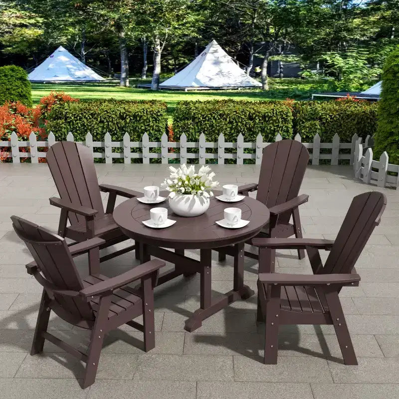 WestinTrends 5 Piece Outdoor Patio Dining Round Table and Curved Back Armchair Set