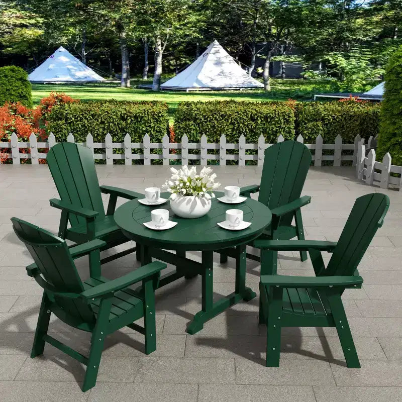 WestinTrends 5 Piece Outdoor Patio Dining Round Table and Curved Back Armchair Set