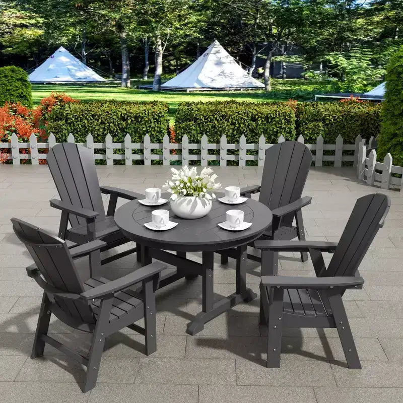 WestinTrends 5 Piece Outdoor Patio Dining Round Table and Curved Back Armchair Set