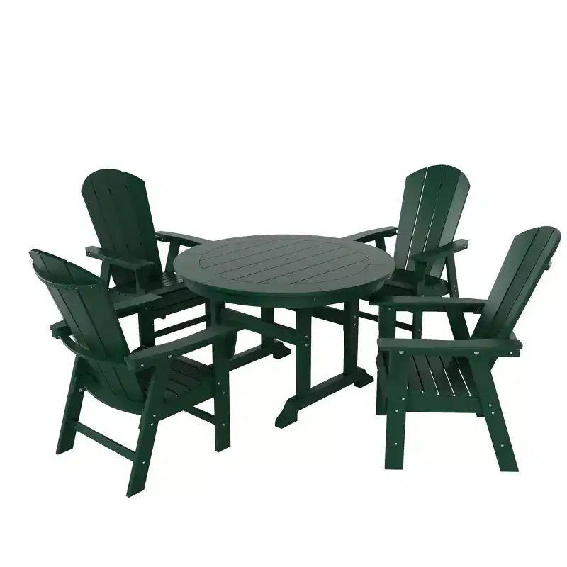 WestinTrends 5 Piece Outdoor Patio Dining Round Table and Curved Back Armchair Set