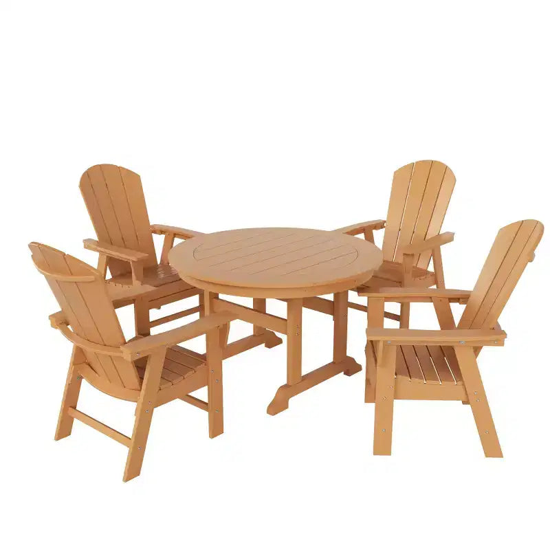 WestinTrends 5 Piece Outdoor Patio Dining Round Table and Curved Back Armchair Set