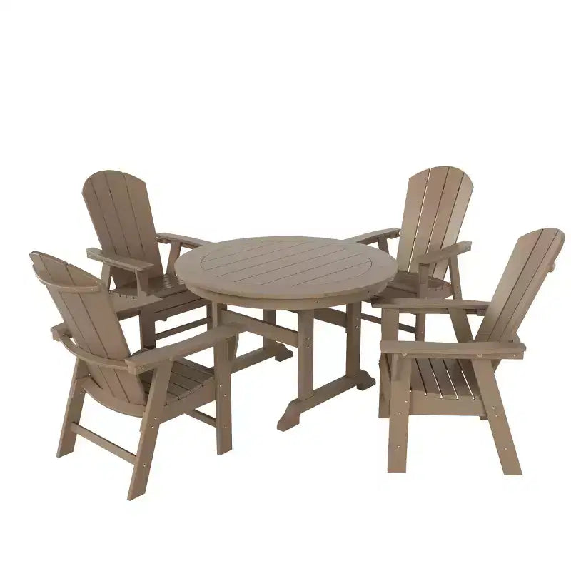 WestinTrends 5 Piece Outdoor Patio Dining Round Table and Curved Back Armchair Set
