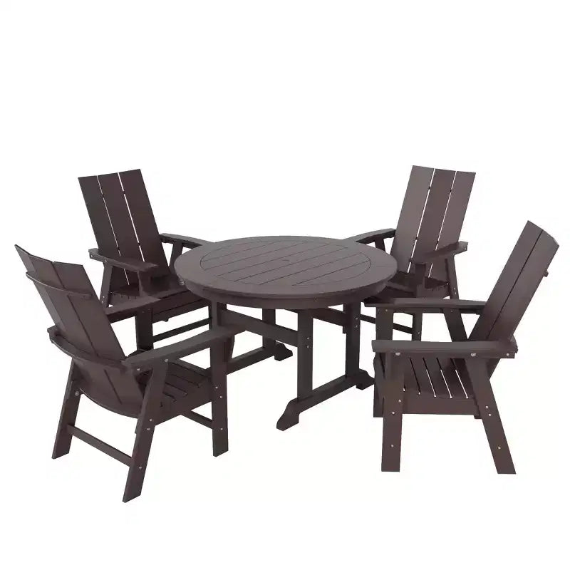 WestinTrends 5 Piece Outdoor Patio Dining Round Table and Modern Armchair Set