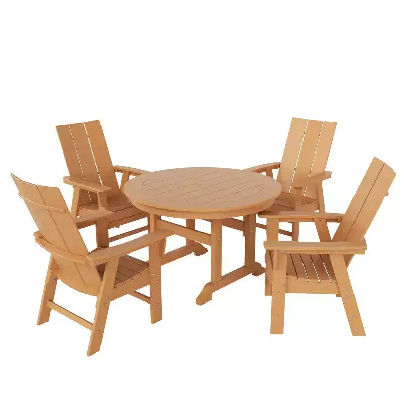 WestinTrends 5 Piece Outdoor Patio Dining Round Table and Modern Armchair Set