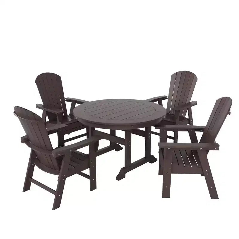 WestinTrends 5 Piece Outdoor Patio Dining Round Table and Shell Back Armchair Set