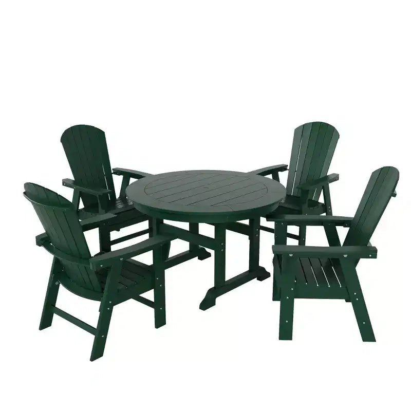 WestinTrends 5 Piece Outdoor Patio Dining Round Table and Shell Back Armchair Set