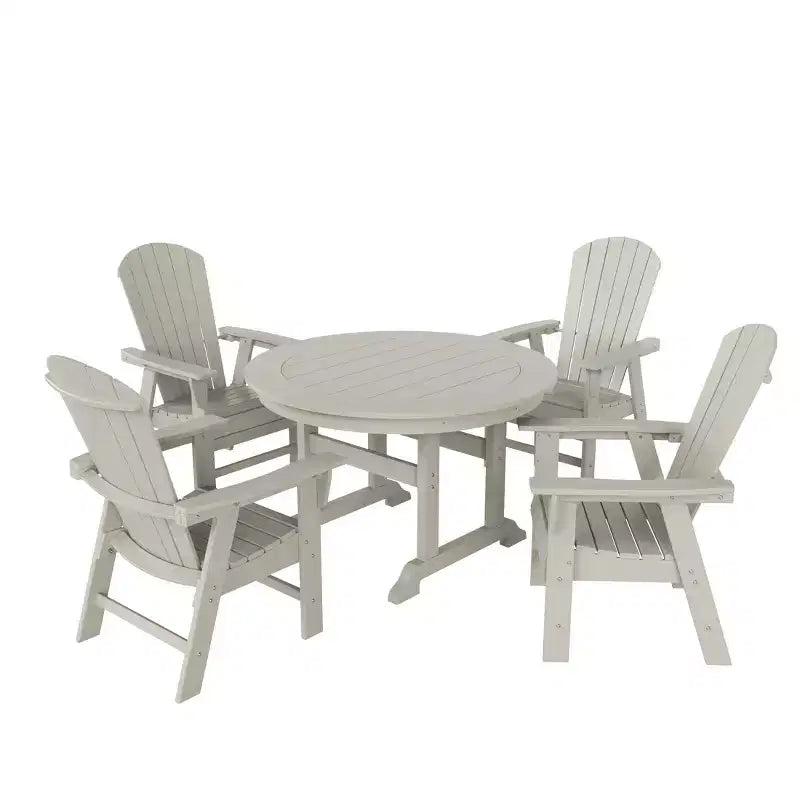 WestinTrends 5 Piece Outdoor Patio Dining Round Table and Shell Back Armchair Set