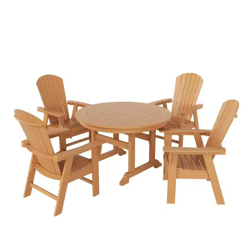 WestinTrends 5 Piece Outdoor Patio Dining Round Table and Shell Back Armchair Set