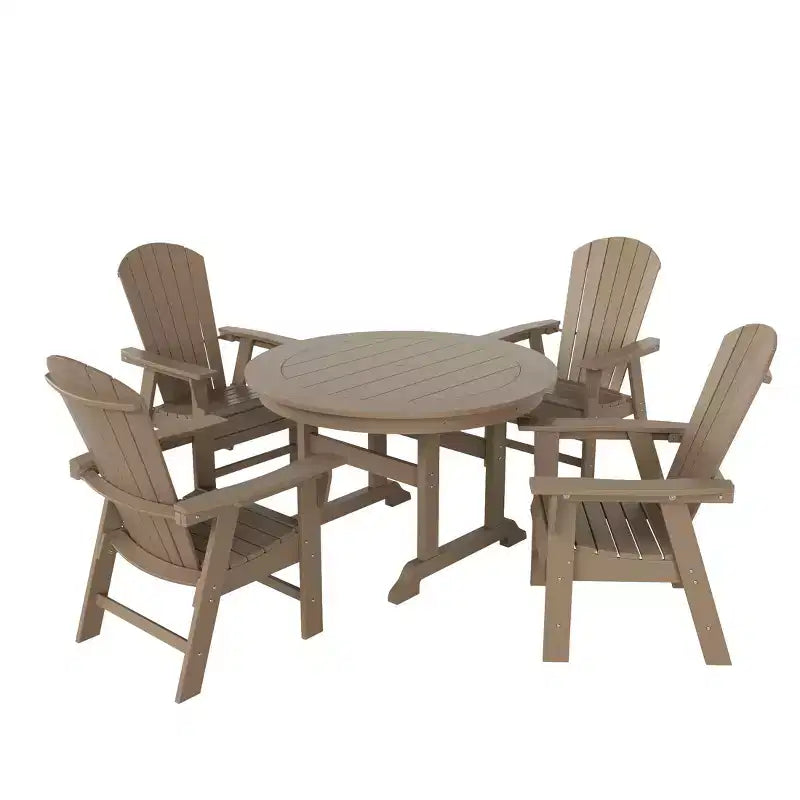 WestinTrends 5 Piece Outdoor Patio Dining Round Table and Shell Back Armchair Set