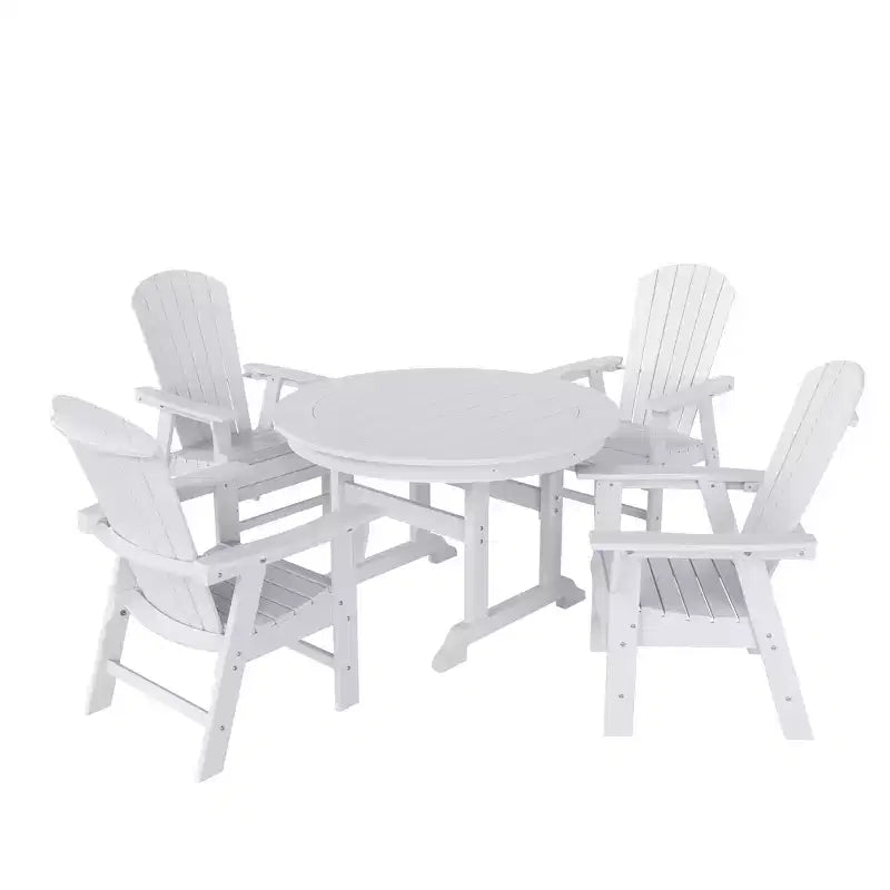 WestinTrends 5 Piece Outdoor Patio Dining Round Table and Shell Back Armchair Set