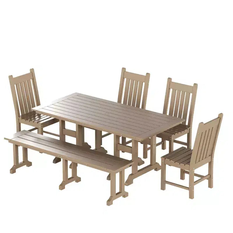 WestinTrends 6 Piece Outdoor Patio Dining Set Outdoor Table and Bench Chair Set
