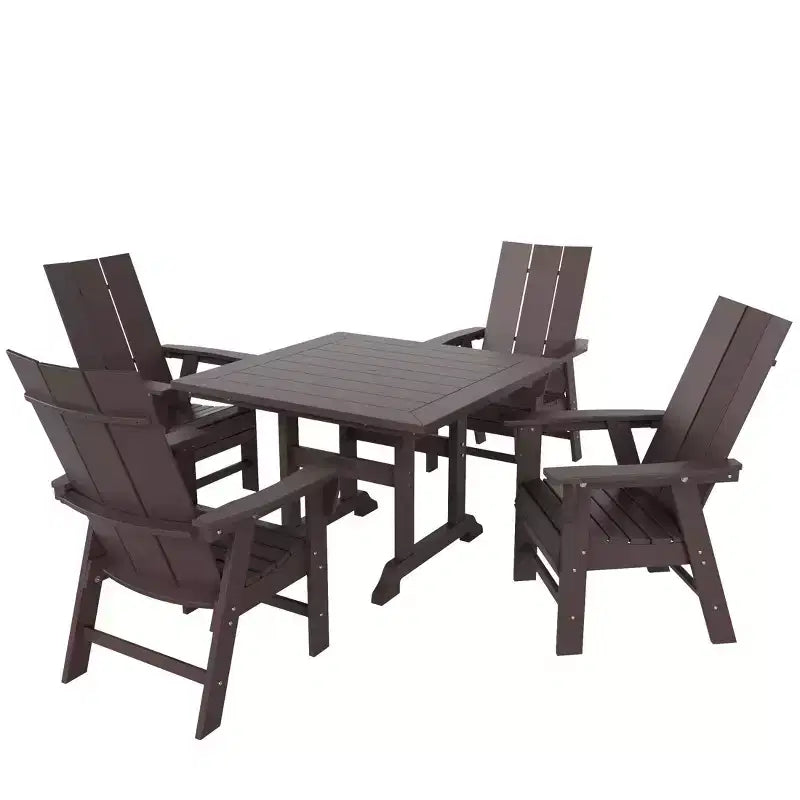 WestinTrends 5 Piece Outdoor Patio Dining Square Table and Modern Armchair Set