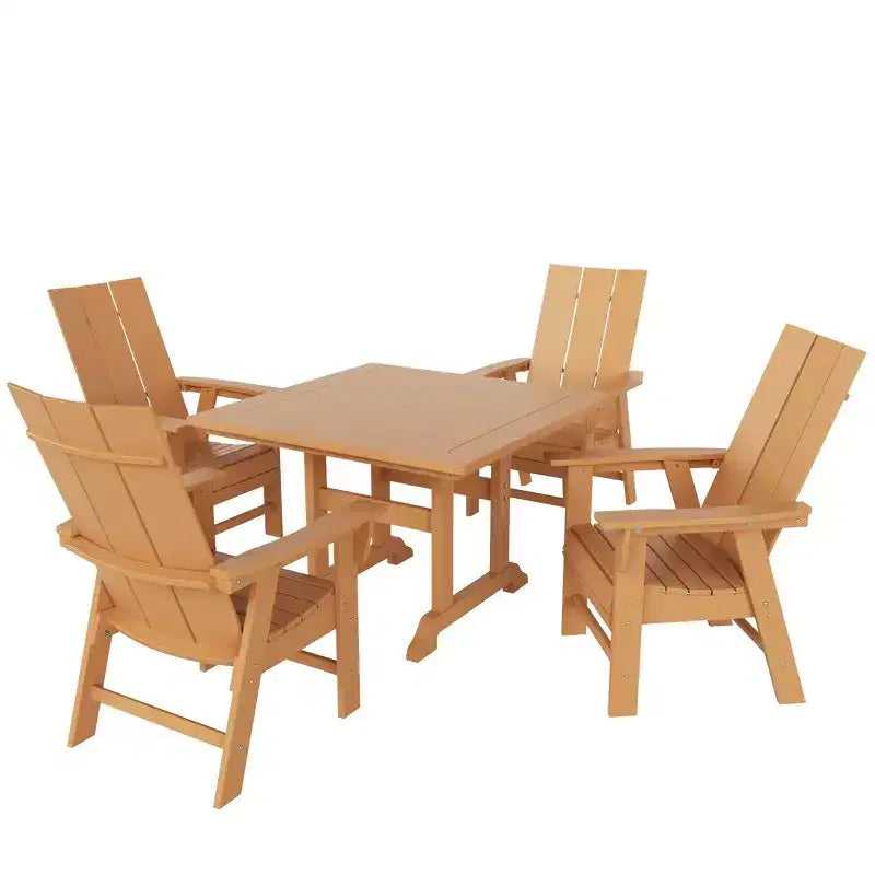 WestinTrends 5 Piece Outdoor Patio Dining Square Table and Modern Armchair Set