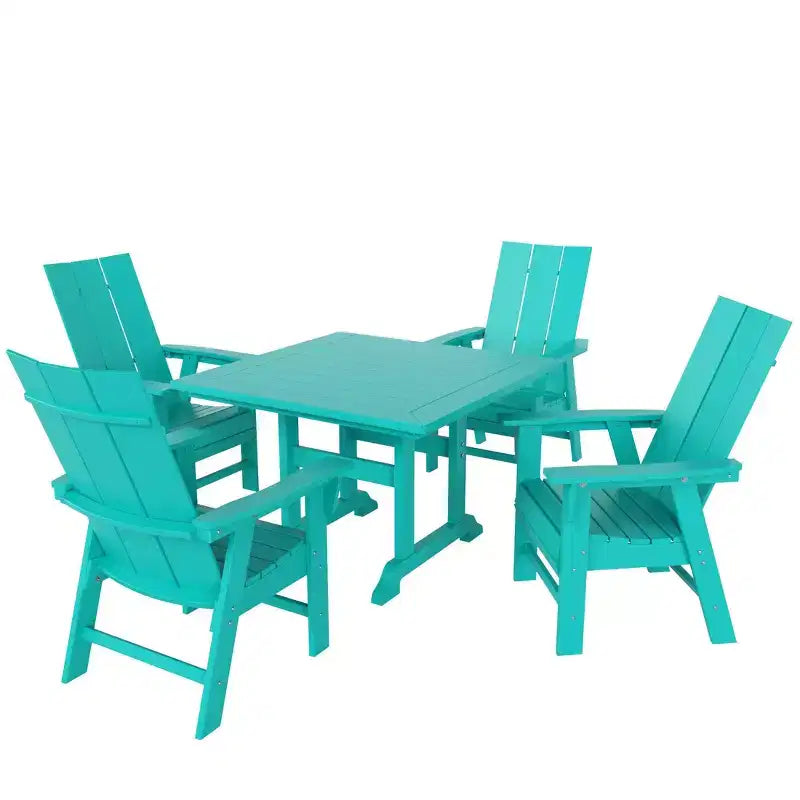 WestinTrends 5 Piece Outdoor Patio Dining Square Table and Modern Armchair Set