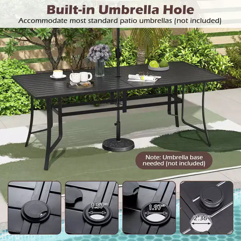 Gymax 9PCS Patio Dining Set Rectangular Table & Stackable Chairs w/Umbrella Hole
