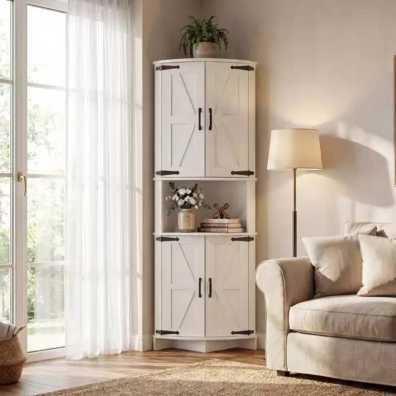 COZONY 65 Farmhouse Corner Cabinet with Doors and Adjustable Shelves, Tall Corner Pantry Storage Cabinet for Kitchen Living Room