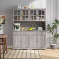 Famapy 61.2W Gray Storage Cabinet Buffet Hutch Kitchen Pantry Cabinet with Ornate Base Trim: Blend of Elegance and Utility