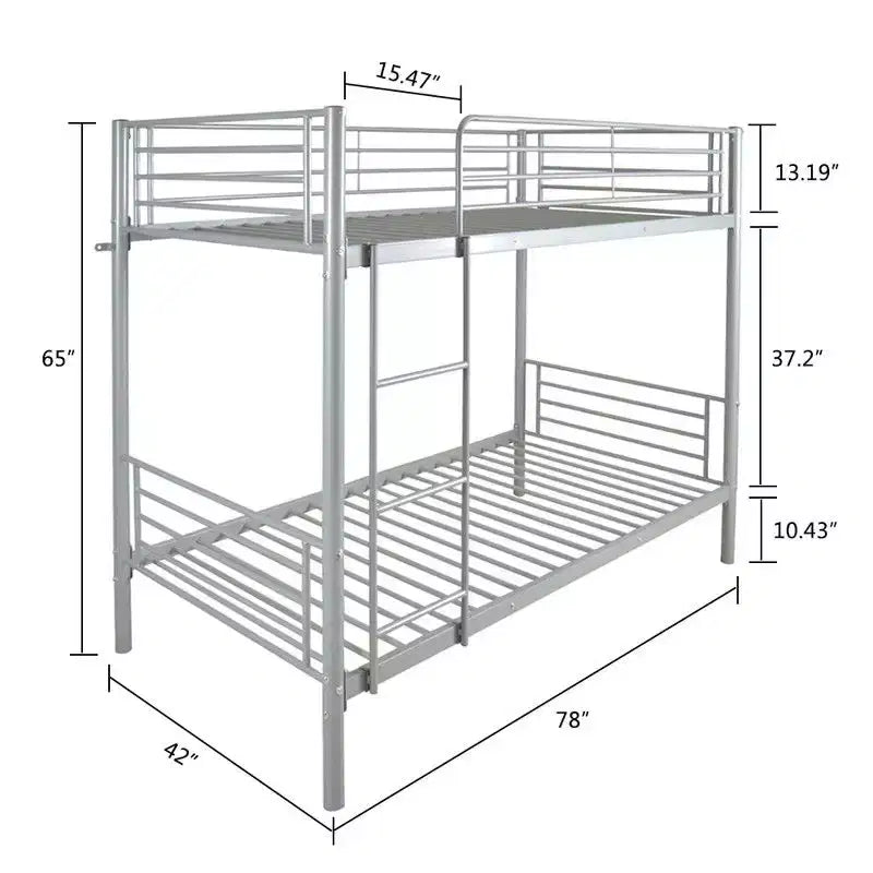 Karl Home Twin Over Twin Steel Bunk Bed Frame Ladder Bedroom Dorm Room for Kids Adult Children
