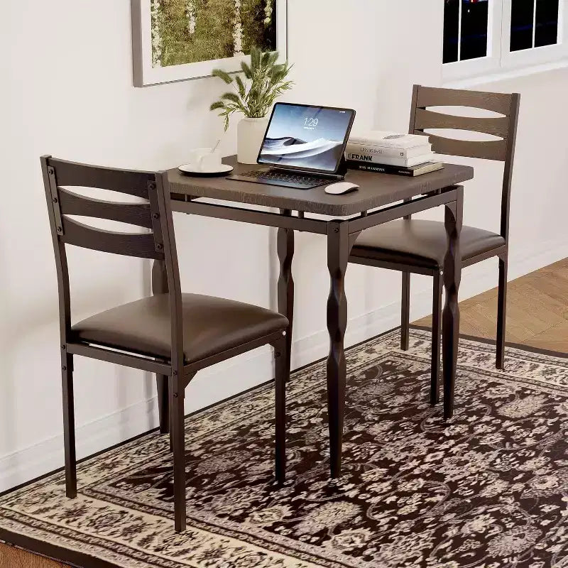 3-Piece Dining Set for Small Spaces, Table & 2 Chairs with Spiral Legs, Compact Kitchen Table Set for Apartments
