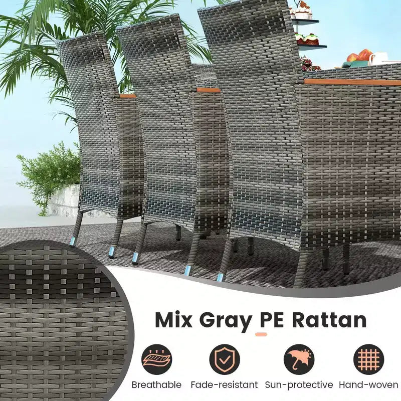Costway 11 PCS Patio Dining Set with 15 ft Double-Sided Patio Umbrella 8 Armchairs Blue/Beige/Orange/Wine