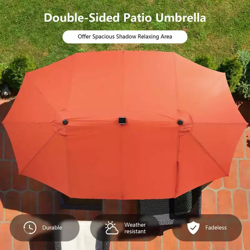 Costway 11 PCS Patio Dining Set with 15 ft Double-Sided Patio Umbrella 8 Armchairs Blue/Beige/Orange/Wine