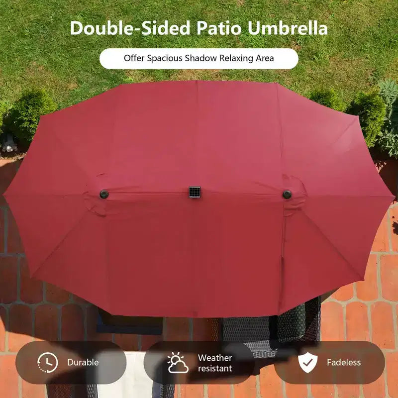 Costway 11 PCS Patio Dining Set with 15 ft Double-Sided Patio Umbrella 8 Armchairs Blue/Beige/Orange/Wine