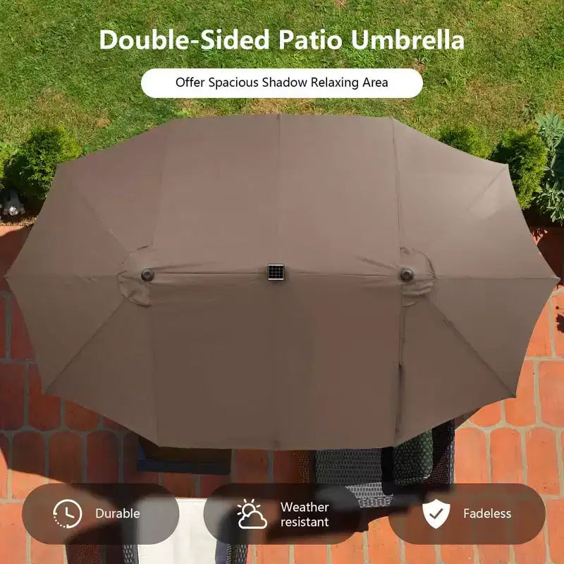 Costway 11 PCS Patio Dining Set with 15 ft Double-Sided Patio Umbrella 8 Armchairs Blue/Beige/Orange/Wine