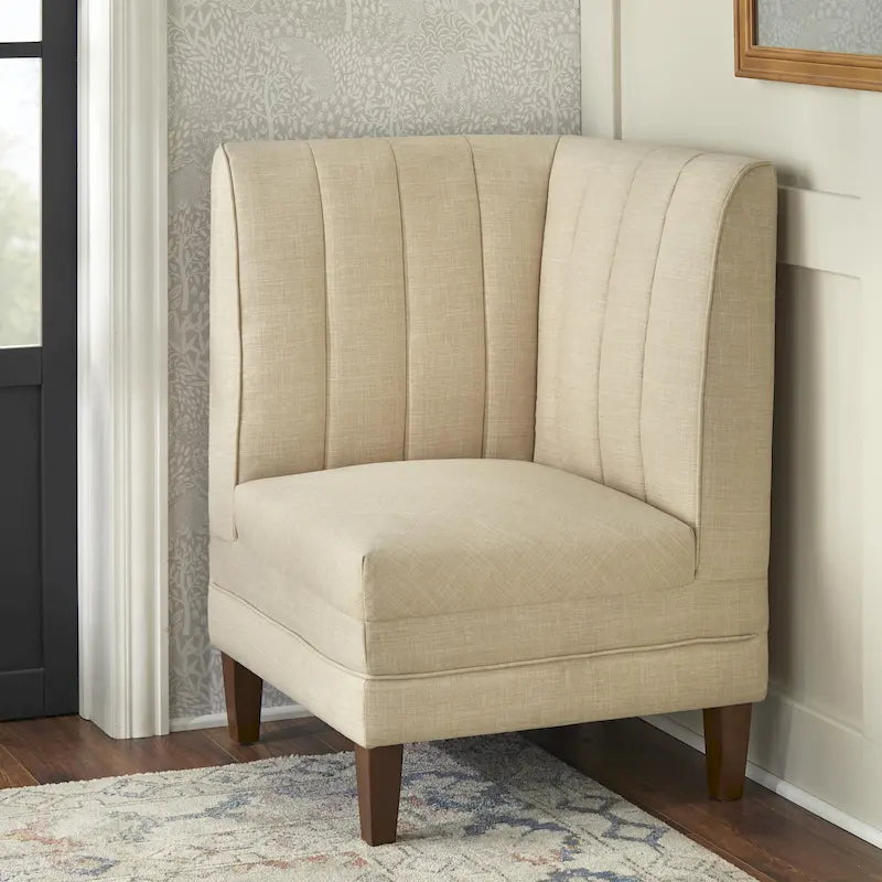 Asiento esquinero tapizado crema con respaldo acanalado – 1 persona