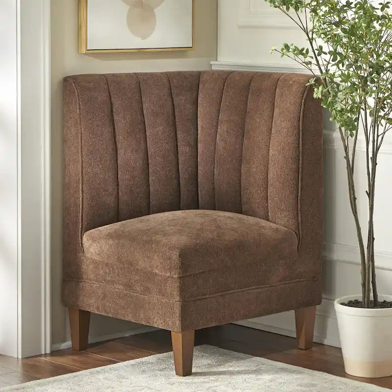 Asiento esquinero tapizado crema con respaldo acanalado – 1 persona