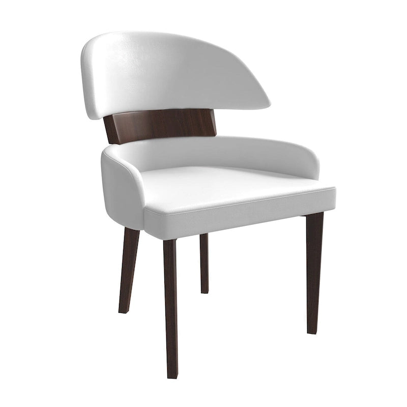 Silla de comedor con respaldo curvo de cuero vegano – Blanco / Negro / Topo / Gris, Asiento individual, Patas de madera de caucho