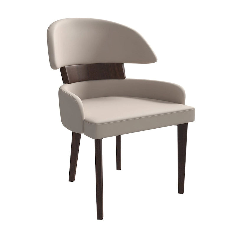 Silla de comedor con respaldo curvo de cuero vegano – Blanco / Negro / Topo / Gris, Asiento individual, Patas de madera de caucho