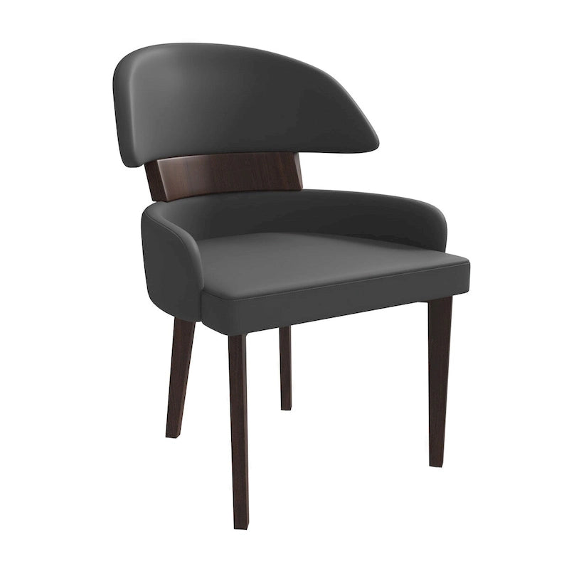 Silla de comedor con respaldo curvo de cuero vegano – Blanco / Negro / Topo / Gris, Asiento individual, Patas de madera de caucho