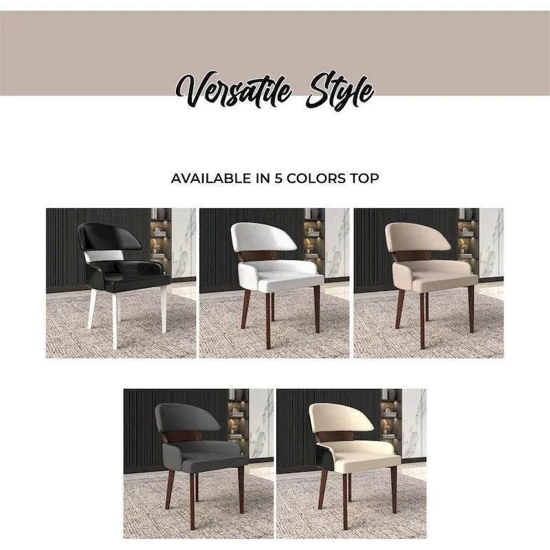 Silla de comedor con respaldo curvo de cuero vegano – Blanco / Negro / Topo / Gris, Asiento individual, Patas de madera de caucho