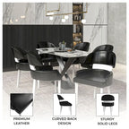 Silla de comedor con respaldo curvo de cuero vegano – Blanco / Negro / Topo / Gris, Asiento individual, Patas de madera de caucho