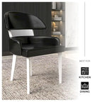 Silla de comedor con respaldo curvo de cuero vegano – Blanco / Negro / Topo / Gris, Asiento individual, Patas de madera de caucho