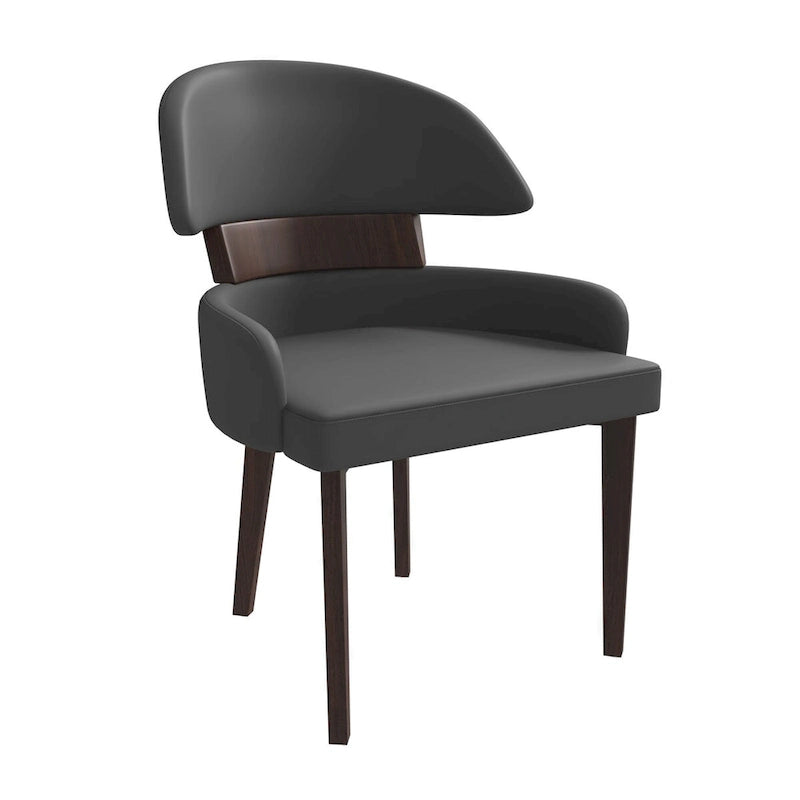 Silla de comedor con respaldo curvo de cuero vegano – Blanco / Negro / Topo / Gris, Asiento individual, Patas de madera de caucho