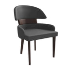Silla de comedor con respaldo curvo de cuero vegano – Blanco / Negro / Topo / Gris, Asiento individual, Patas de madera de caucho