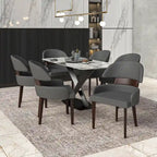 Silla de comedor con respaldo curvo de cuero vegano – Blanco / Negro / Topo / Gris, Asiento individual, Patas de madera de caucho