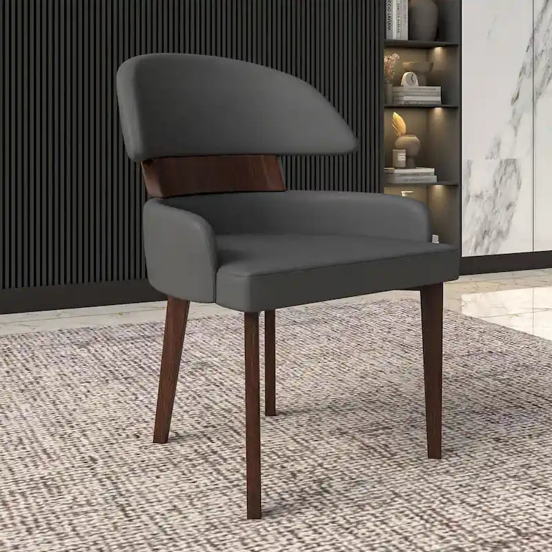 Silla de comedor con respaldo curvo de cuero vegano – Blanco / Negro / Topo / Gris, Asiento individual, Patas de madera de caucho