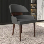 Silla de comedor con respaldo curvo de cuero vegano – Blanco / Negro / Topo / Gris, Asiento individual, Patas de madera de caucho