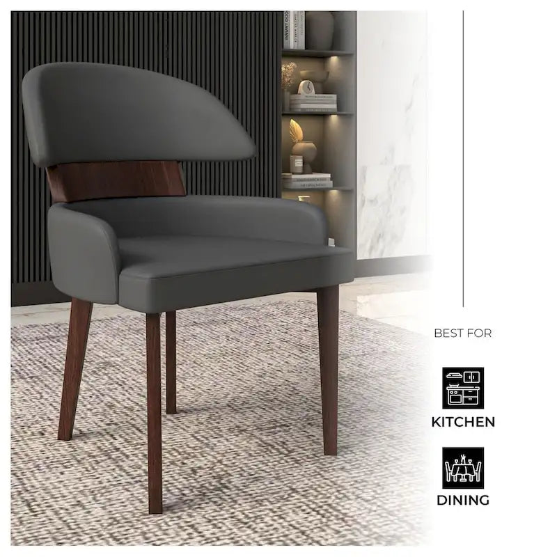Silla de comedor con respaldo curvo de cuero vegano – Blanco / Negro / Topo / Gris, Asiento individual, Patas de madera de caucho